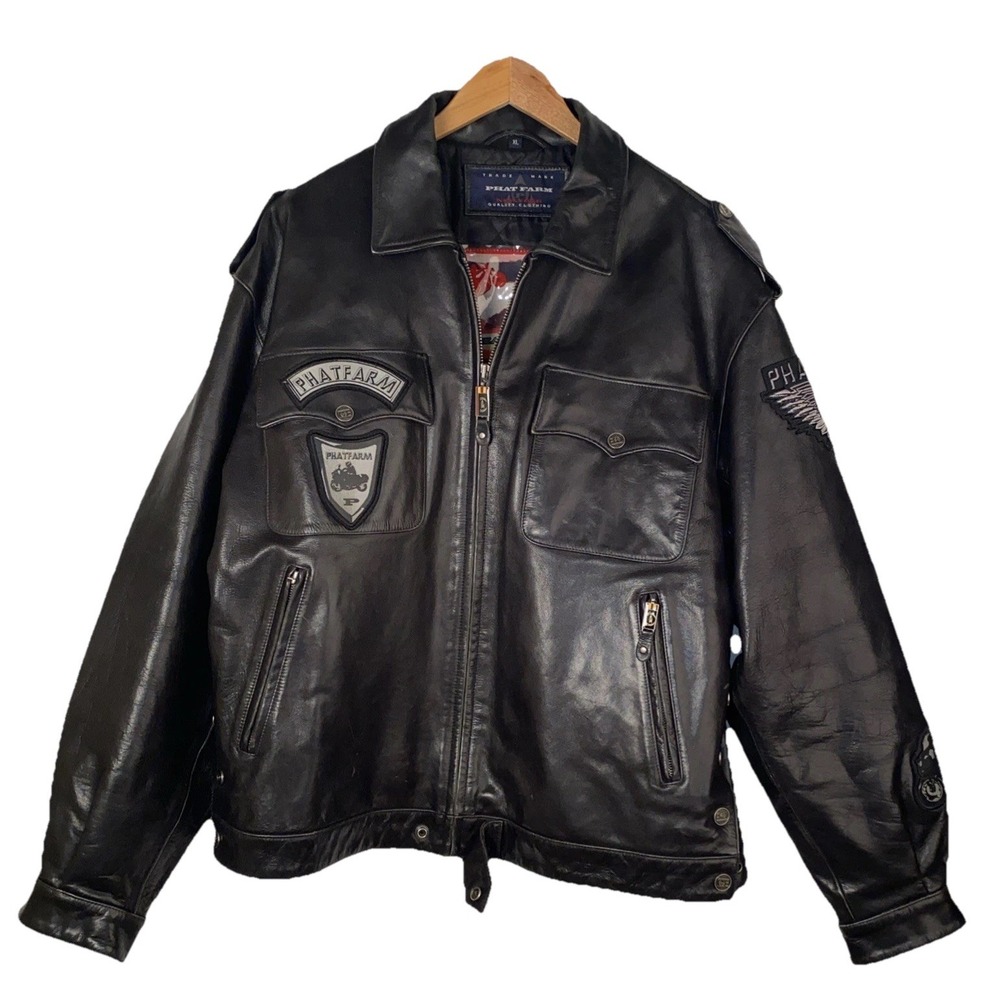Phat Farm Women Black Leather Motorcycle Size XL Discount 4 Damage Zipper $500+